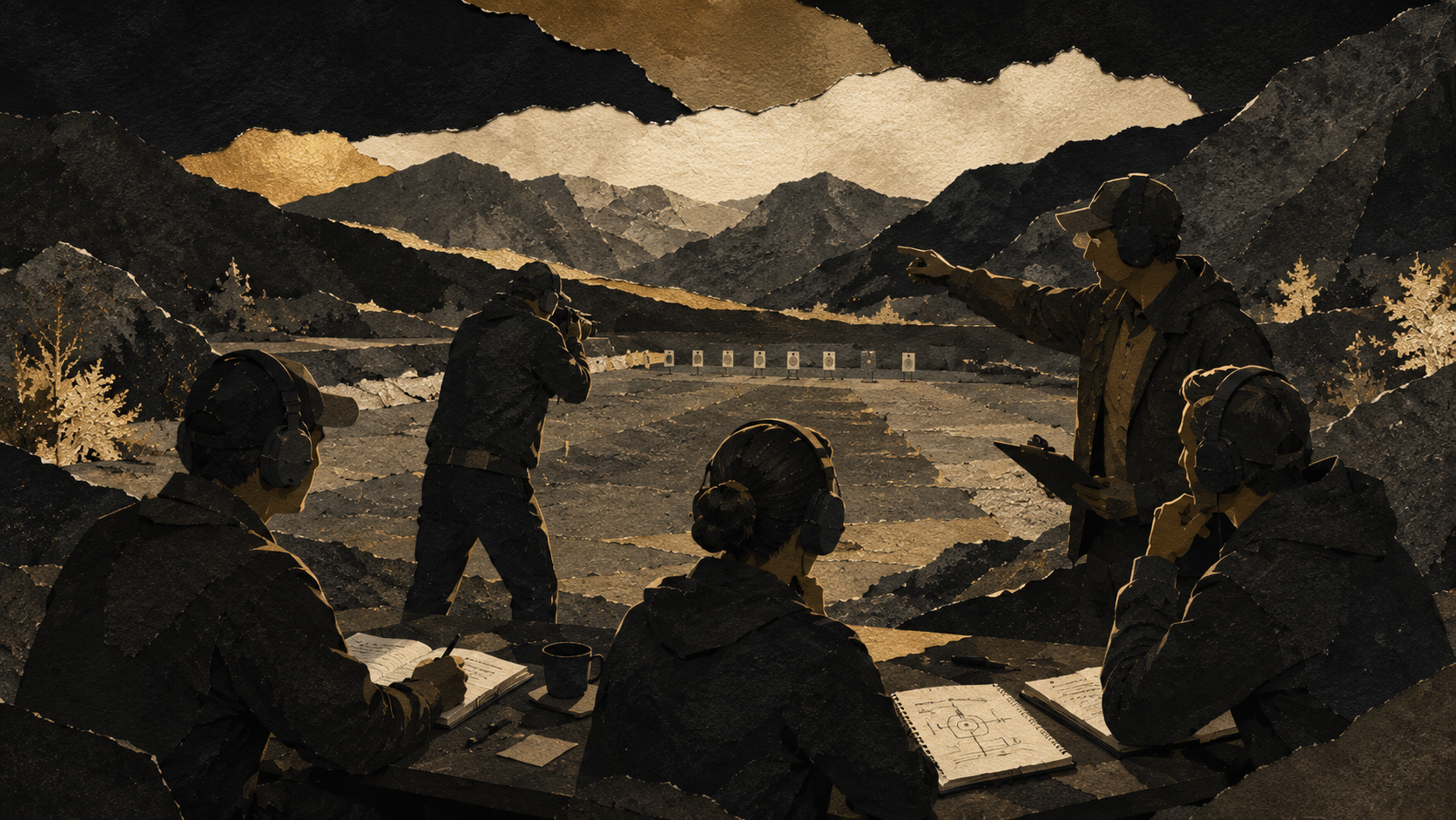 Instructor coaching a small group at an outdoor tactical range