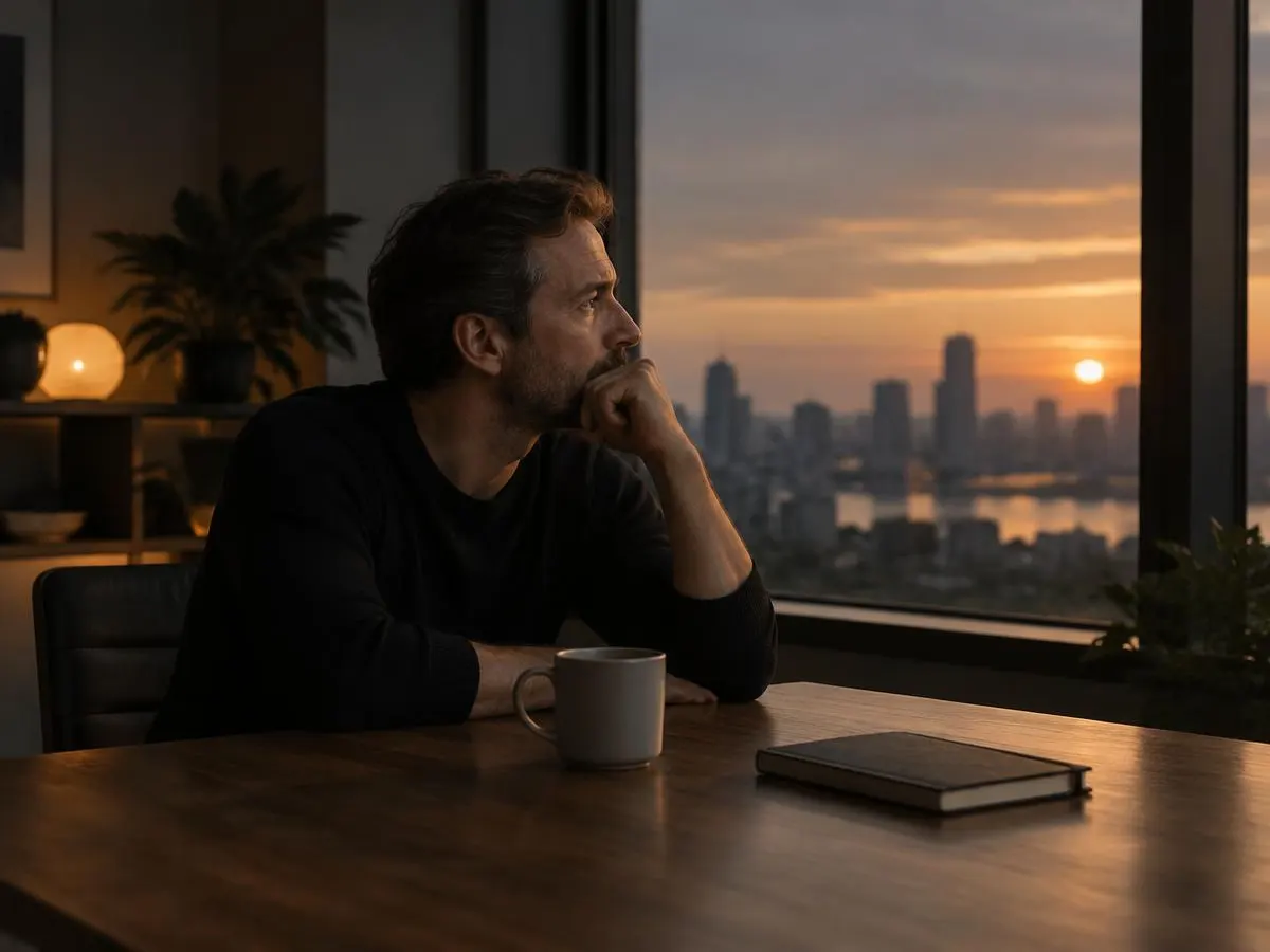Founder reflecting alone after a day of leadership decisions