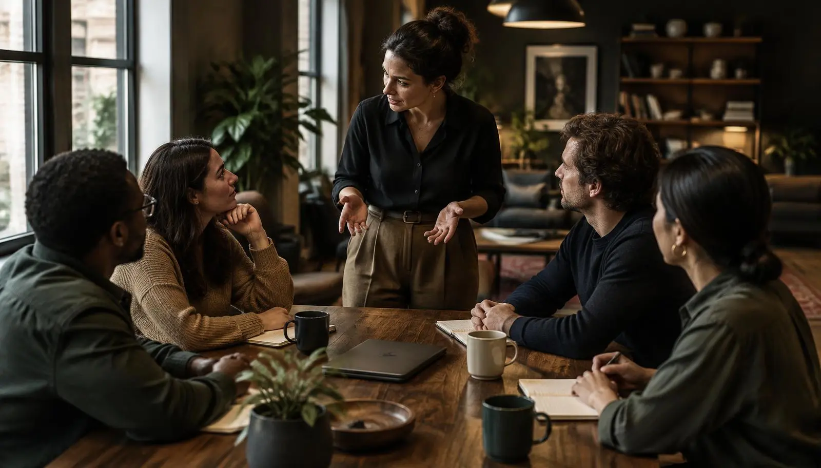 Business leader guiding a team through priorities and decisions